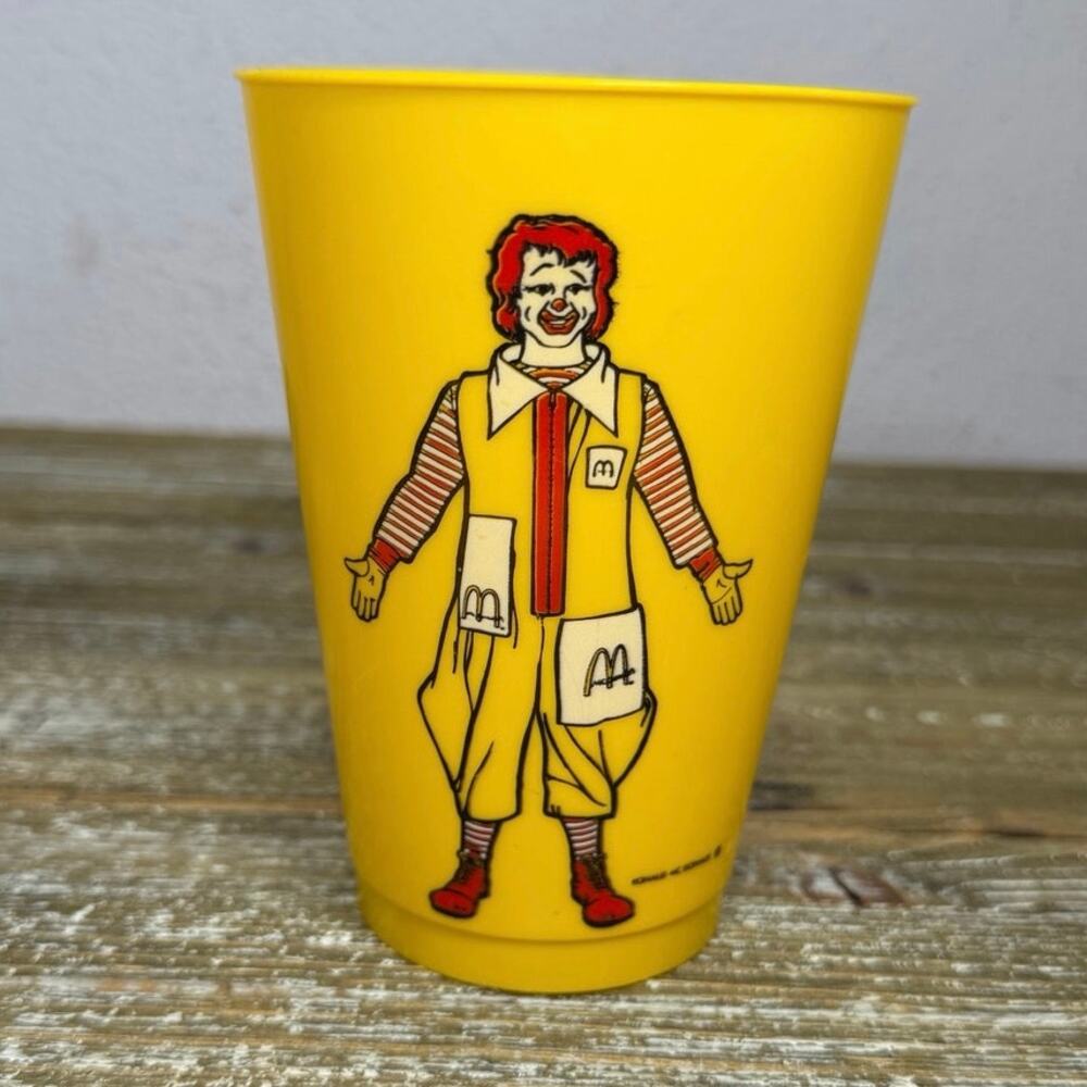 Vintage 1970s Ronald McDonald Yellow Plastic Cup McDonaldland Mascot retro